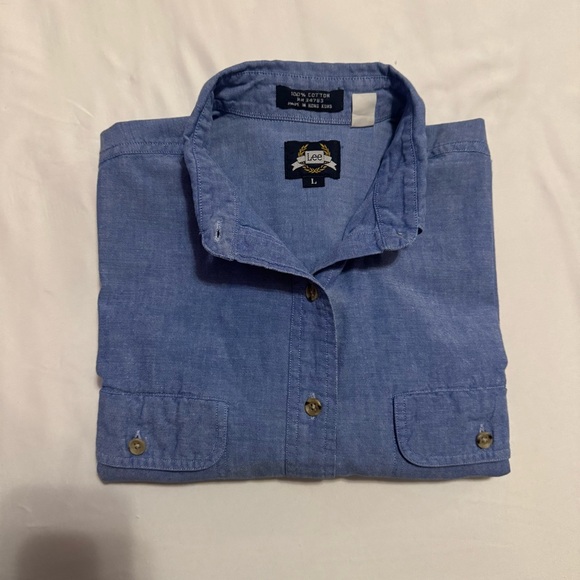 Vintage 90s Lee Blue Cotton Button Down Shirt Large - Picture 8 of 8